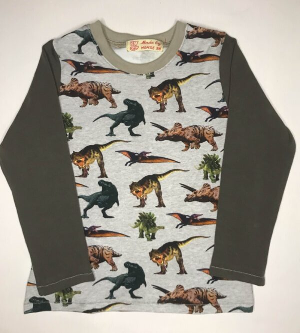 T-shirt-graameleret-med-dinosaurer-oeko-tex-bomuld-elastan